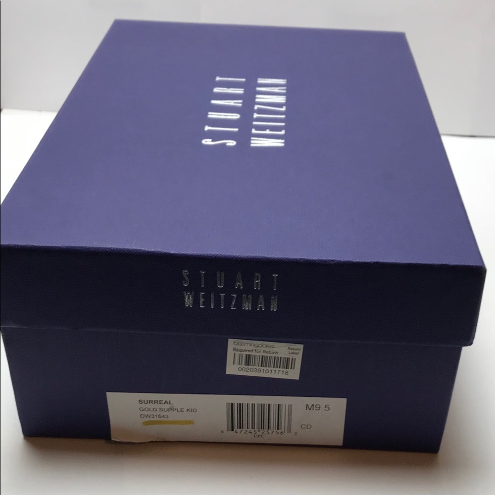 Stuart Weitzman Gold Supple Kid M9.5 Strappy Heals - Picture 8 of 8